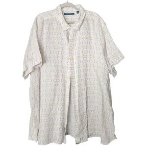 Perry Ellis Men's 3X 100% Linen Button Up Shirt Short Sleeve Geometric OEKO-TEX